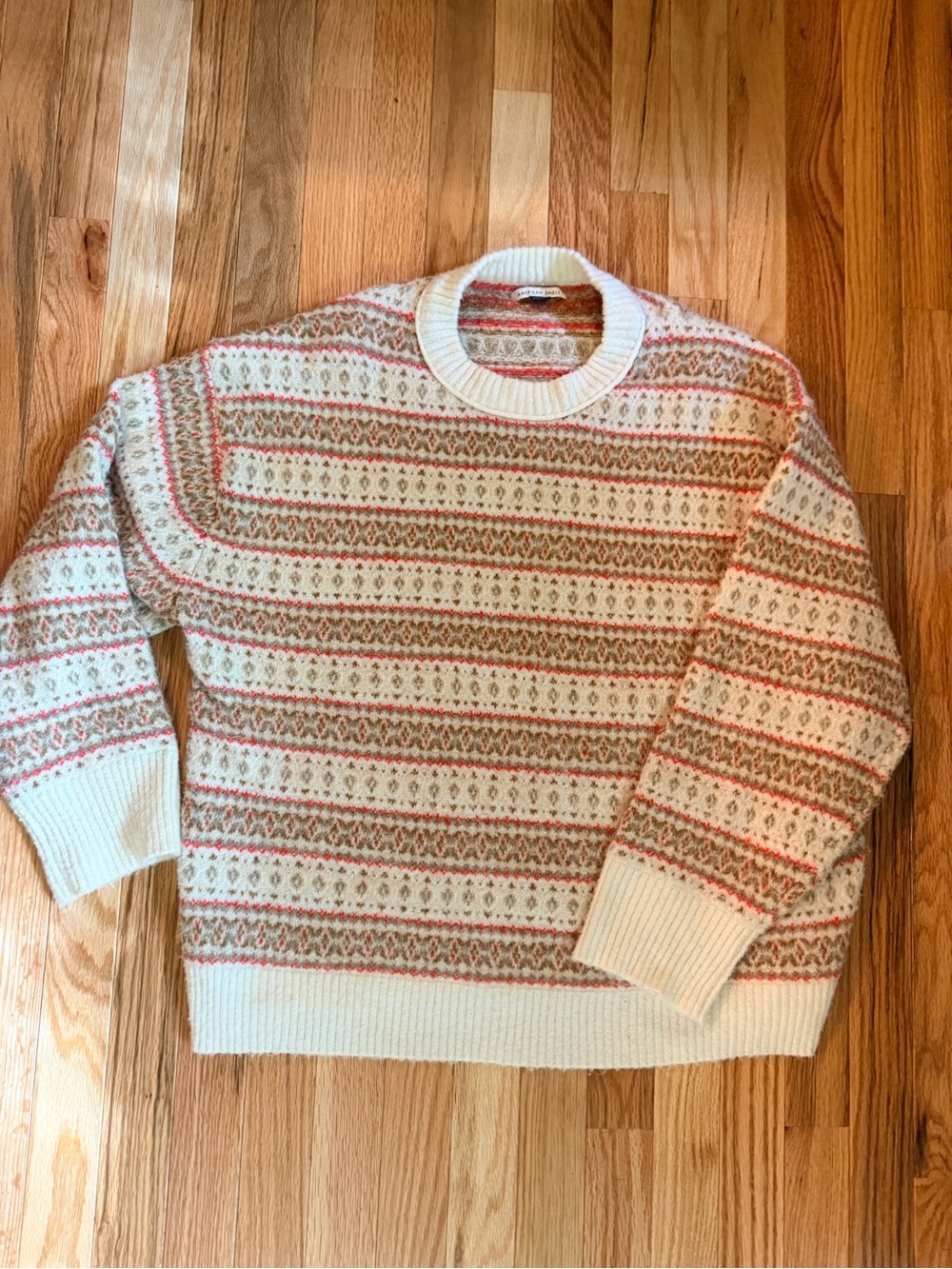 Cream Fair Isle Crewneck Sweater - Unbranded